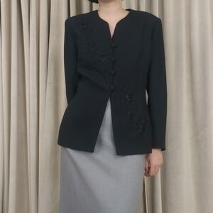 Vintage Le Suit Black Embroidered Blazer Jacket